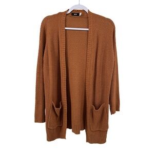 BDG Womens XS Rust Brown Waffle Knit Open Front Cardigan Sweater Pockets Cotton
